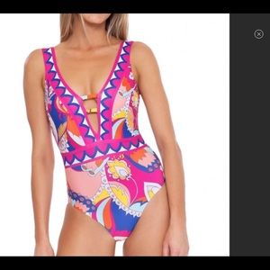 NWT Trina Turk Sevilla V Plunge Swimsuit 12 vibrant!